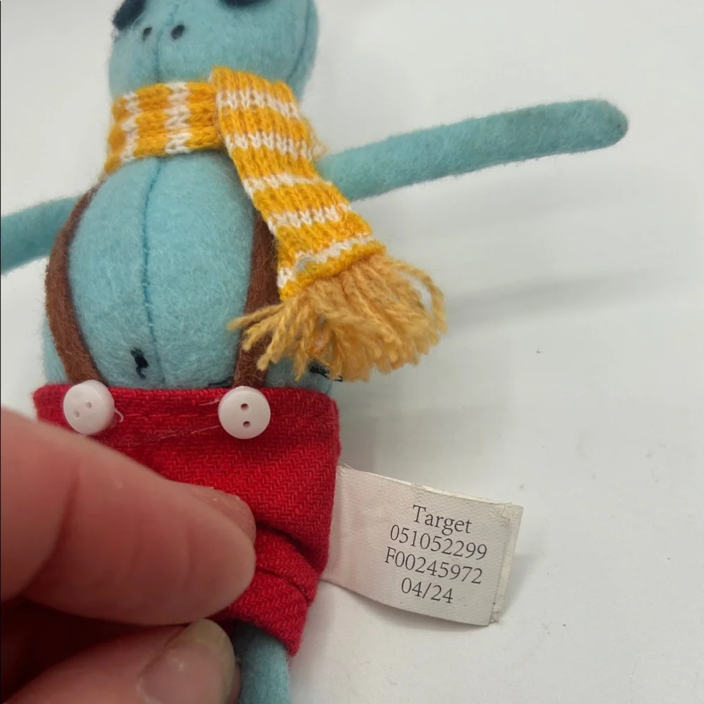 Target Blue Plush Holiday Ornament with Red Pants and Yellow Scarf